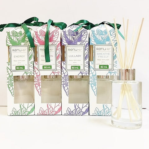 Mini Essential Oil Reed Diffuser - available in Breathe Freely, Energy, Lullaby and Passion 80 ml