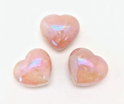 Rose Quartz Aura Crystal Heart Small 30mm - Love, Friendship and Partnership - Healing Crystal - Gift Idea