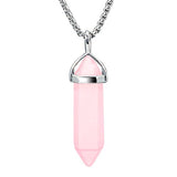 Rose-Quartz-Double-Point-Necklace-FREE-Stainless Steel Chain