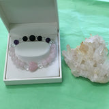 Crystal Gemstone Lava Bracelet LOVE - Rose Quartz Statement - Handcrafted - Gift Idea