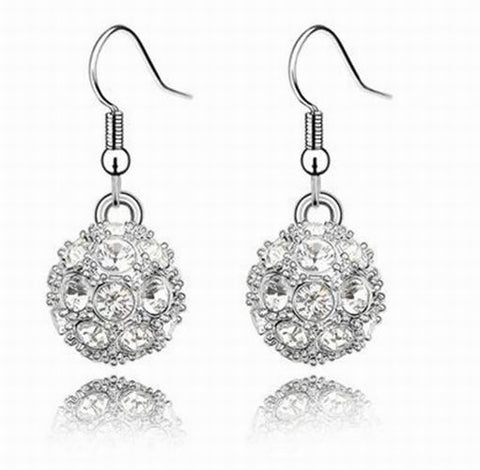 Swarovski Crystal Elements - Shamballa Ball Drop Earrings - 5 Colours - White Gold Plate - Christmas Gift Idea