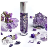 Pure Essential Oil Roller Bottle 10ml with AMETHYST Crystal Gemstones -  infused with 24k Gold Flakes