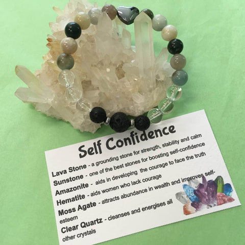 Self Confidence Healing Crystal Gemstone and Lava Beads Bracelet - Aromatherapy Diffuser - Handcrafted