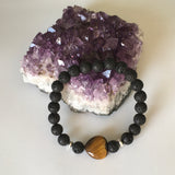 Natural Gemstone Heart Tiger Eye and Lava Stone Bracelet - Handcrafted - The Holistic Shop Online