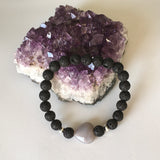 Natural Gemstone Heart Grey Agate and Lava Stone Bracelet - Handcrafted - The Holistic Shop Online