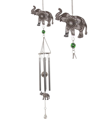 Silver Mandala Elephant Wind Chime - Metal Tubes - Feng Shui - Home Décor - 85cm - Christmas Gift Idea