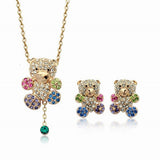 Swarovski Crystal Elements - Rainbow Bear - Teddy Bear Design - Necklace and Earrings Set - Gift Idea