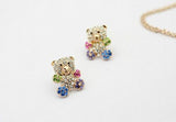 Swarovski Crystal Elements - Rainbow Bear - Teddy Bear Design - Necklace and Earrings Set - Gift Idea