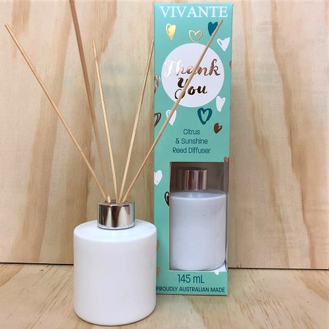 THANK YOU Aromatherapy Reed Diffuser 145ml - Citrus and Sunshine - Vivante - Mothers Day Gift Idea