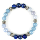 Throat Chakra Balancing Healing Crystal Gemstone Bracelet - Handcrafted 8mm - Angelite, Blue Chalcedony and Lapis Lazuli