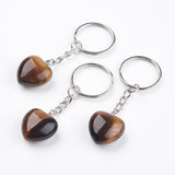 Tiger Eye Crystal Gemstone Puff Heart Key Chain - Balance, Willpower, Courage and Clear Thinking - Crystal Healing