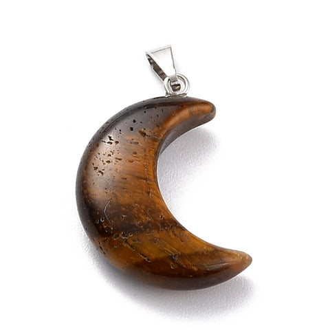 Tiger Eye Crescent Moon Design Pendant Necklace - Protection, Creativity and Balance. - Christmas Gift Idea