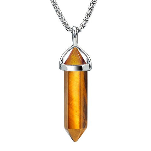 Tiger-Eye-Double-Point-Necklace-FREE-Stainless Steel Chain