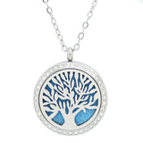 Tree of Life Aromatherapy Essential Oils Diffuser Necklace Silver with Crystals - Free Chain - Mothers Day Gift Idea