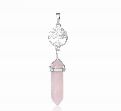 Tree of Life with ROSE QUARTZ Double Terminated Point Necklace - Valentines Day Gift Idea