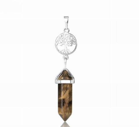 Tree of Life with TIGER EYE Double Terminated Point Necklace