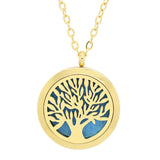 Tree of Life Aromatherapy Essential Oil Diffuser Necklace - 14k Gold Plate - Free Chain - Mothers Day Gift Idea
