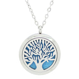 Tree of Life Aromatherapy Essential Oil Diffuser Necklace - Silver- Free Chain - Mothers Day Gift Idea