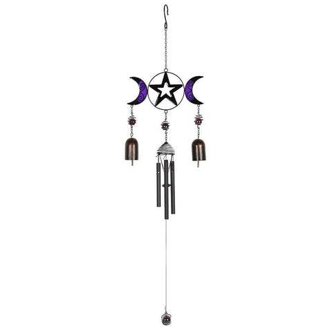 Triple Moon with Bells Wind Chime - Metal Tubes - Feng Shui - Home Décor