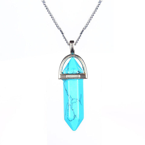 Turquoise Double Point Necklace - Free Chain - Communication • Healing • Clarity • Wisdom - Crystal Healing