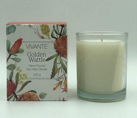 VIVANTE Australiana Golden Wattle Aromatherapy Soy Candle 220g  - The Holistic Shop in Wagga Wagga