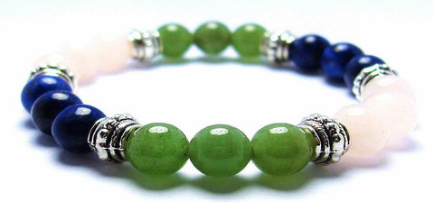 Crystal Gemstone Bracelet - Handcrafted - Natural Green Aventurine, Lapis Lazuli and Rose Quartz 8mm