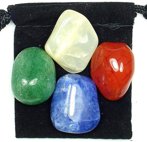 Weight Loss Success Tumbled Stone Crystal Healing Set with Velvet Pouch - Aventurine, Carnelian, Moonstone and Sodalite