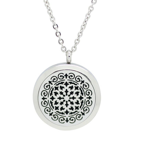 Whimsical Design Aromatherapy Essential Oil Diffuser Necklace - Silver 25mm - Free Chain - Mothers Day Gift Idea