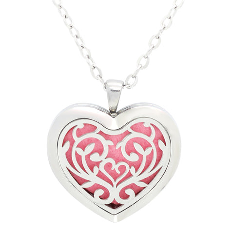 Filigree Floral Heart Design Aromatherapy Essential Oil Diffuser Necklace Silver - Free Chain - Mothers Day Gift Idea