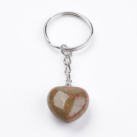 Unakite Crystal Gemstone Puff Heart Key Chain -Balance, Release and Motivation - Crystal Healing