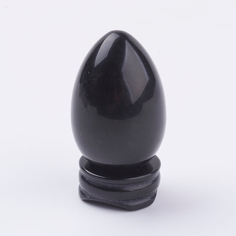 Black Obsidian Natural Crystal Gemstone Egg - with stand - Grounding, Protection and remove Negative Energies - Gift Idea