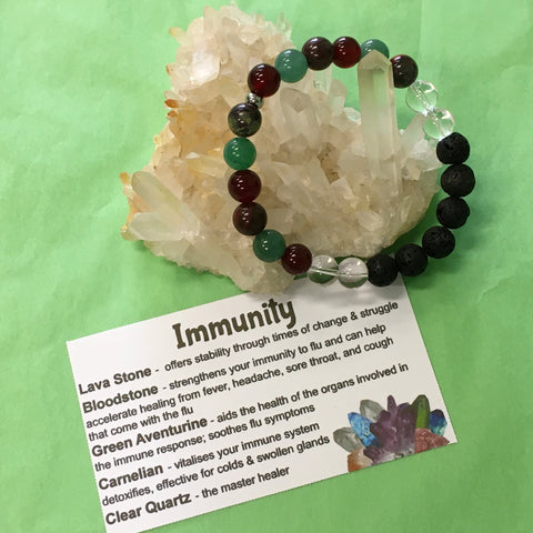Immunity, Cold and Flu Fighter Healing Crystal Gemstone and Lava Beads Bracelet - Aromatherapy Diffuser - Handcrafted