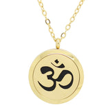 Sanskrit Om Design Aromatherapy Essential Oil Diffuser Necklace - 14k Gold Plate - Free Chain - Mothers Day Gift Idea